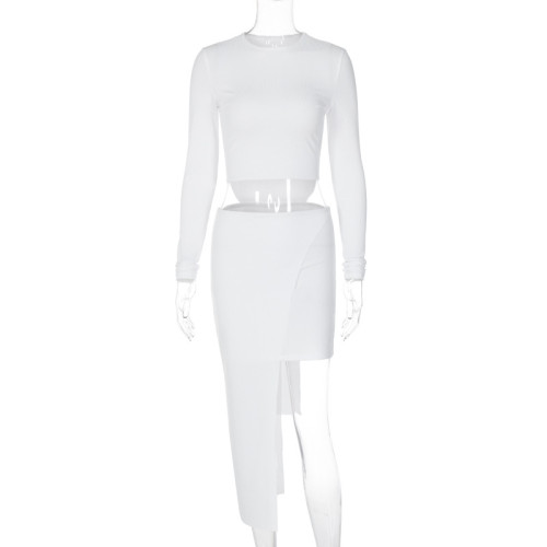 Pit Stripe Long Sleeve Fake Two Piece Short Skirt Set