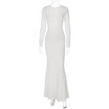 Lace up Sexy Backless Long Sleeve Solid Slim Fit Dress