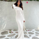 Lace up Sexy Backless Long Sleeve Solid Slim Fit Dress