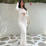 Lace up Sexy Backless Long Sleeve Solid Slim Fit Dress