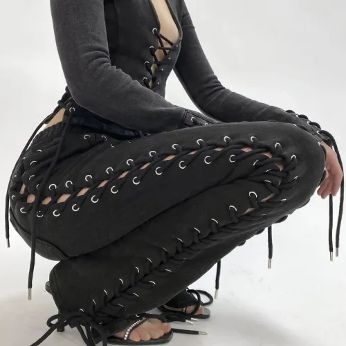 Chicken Eyes Strap Casual Guards Low Waist Hollow Out Pants