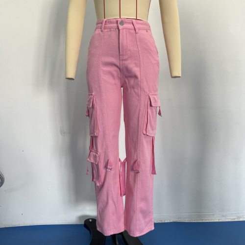Loose Multi Pocket Workwear Pants American Vintage High Waist Straight Leg Casual Jeans