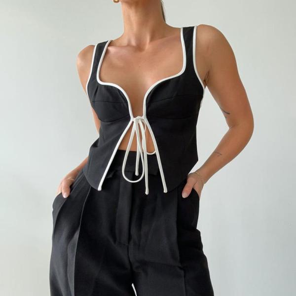 Sexy Spicy Girl Versatile Slim Fit Contrast Strap Top
