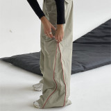 Contrast color zipper floor mop flared pants Thin loose casual wide leg straight leg pants