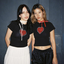 Contrast Color Love Print Top Sexy Open Navel Short T-shirt