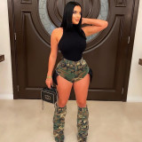 Sexy pocket camouflage zipper personalized work shorts