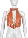 Women's metal buckle with exposed navel and hollow zipper strap sexy leather vest