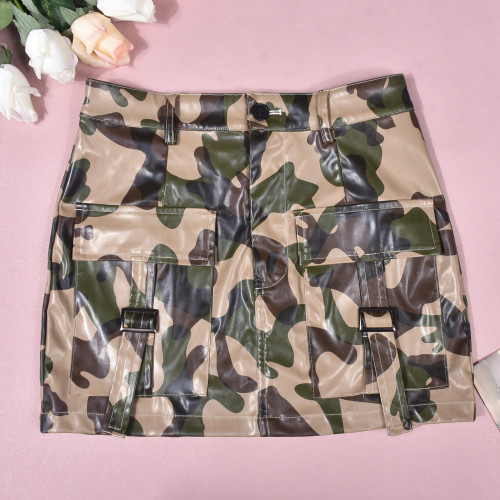 Glossy Fashion Pocket Sexy Zipper Mini Skirt