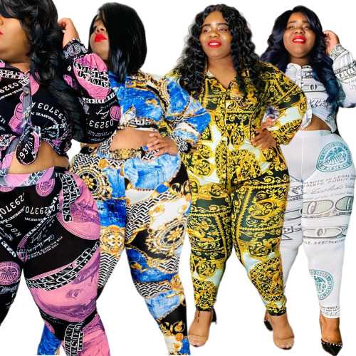Printed Shirt Fashion Women Two Piece Set DHN007