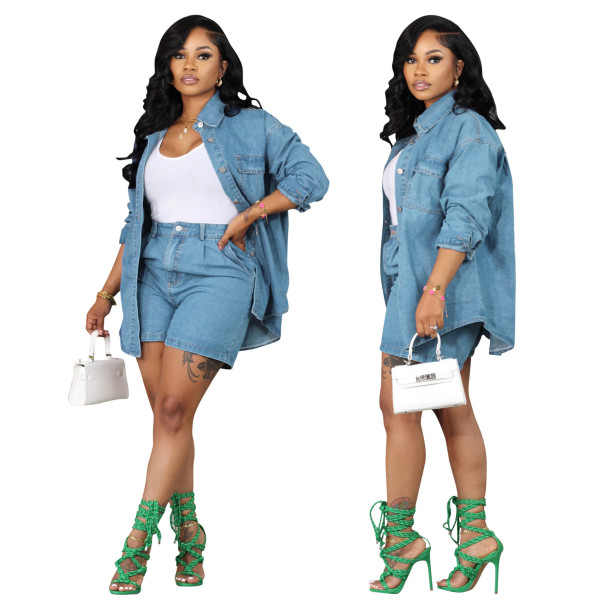Denim jacket two piece denim shorts autumn AL250