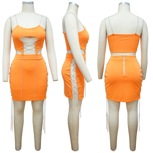 Chain splicing and strap hollowed out two-piece set