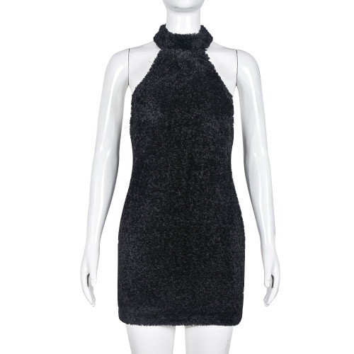 Open Back Hanging Neck Wrap Hip Dress