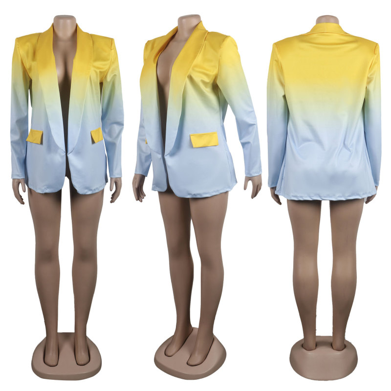 Slim Fit Sexy Gradient Print Open Suit Coat Top