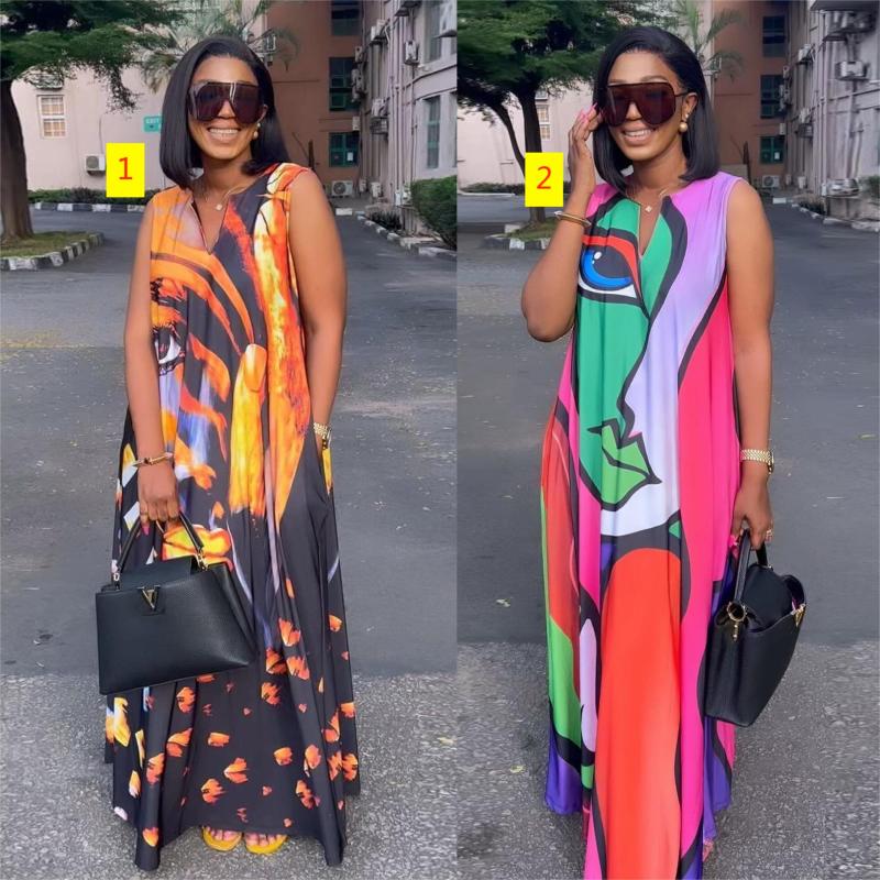 Sexy printed oversized floor sweeping dress nightclub outfit