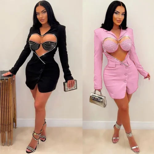 Sexy Solid Color Hip Wrap Suit Hot Diamond Heart Shaped Slim Fit Two Piece Set