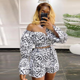 Sexy Slim Fit Abstract Print Strap Large High Waist Shorts Two Piece Set