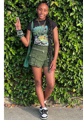 Irregular multi pocket work shorts with loose zipper jeans