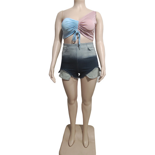 High waisted gradient flowing large pocket jeans