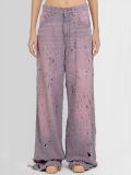 Burn Flower High Waist Straight Barrel Perforated Washed Jeans