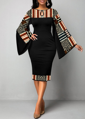 Digital printed long sleeved women's dress