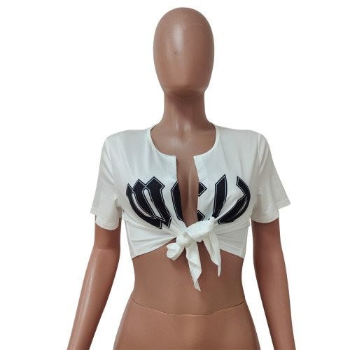 Women's solid color printed open neck top