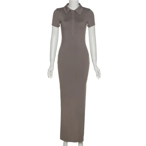 Lapel single breasted split leg length slim fitting buttocks dress