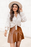 PU High Waist Ruffled Irregular Leather Skirt Half length Skirt