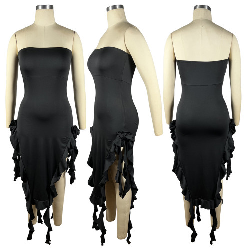 Chest wrap with split wooden ear dress on both sides