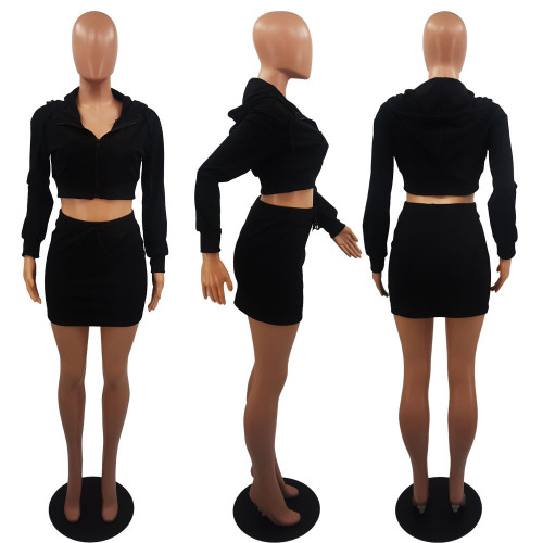 Sexy Open Waist Casual Hooded Dress Two Piece Set