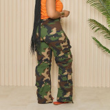 Women's cotton button zipper camouflage straight pants
