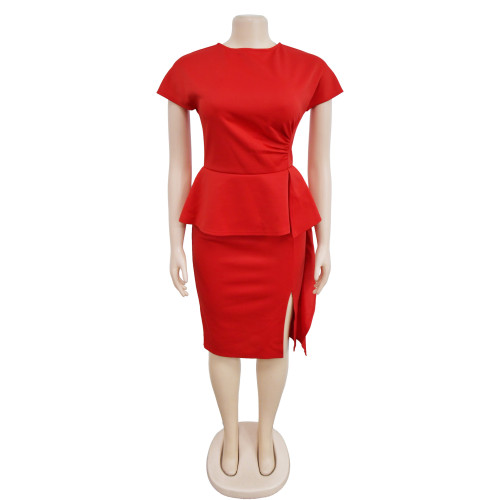 Women's solid color ruffled sexy short skirt dress