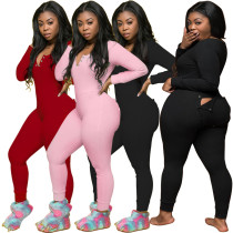 Women's button flip casual long sleeved jumpsuit