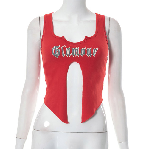 U-neck sleeveless split T-shirt top