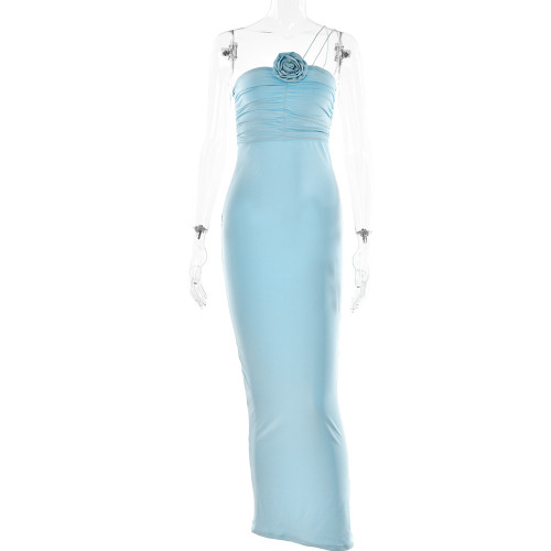 Hanging neck bra dress with open back and waist long skirt