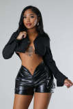 PU leather patch pocket tight and sexy low waisted leather pants