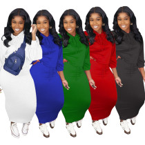 Letter printed pullover hooded sweater long skirt sports set