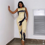 Printed slim fitting hip lifting jumpsuit