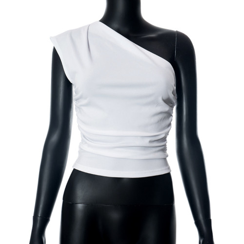 Open Umbilical One Shoulder Underlay T-shirt