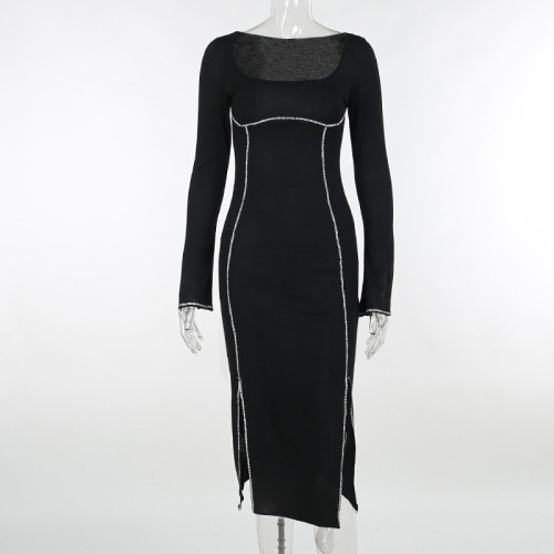 Ribbon Slim Fit Waist Split Dress