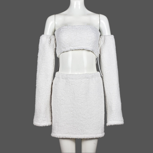 Chest wrap top hollowed out navel exposed short skirt set