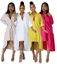 Women's fashion loose fitting casual button up shirt skirt