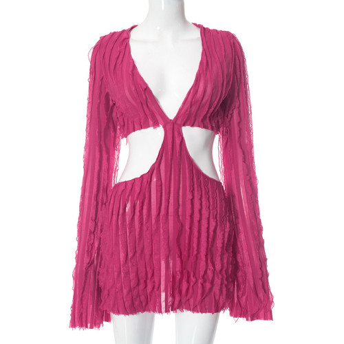 Mesh Wave Pattern Sexy Wrapped Hip Dress