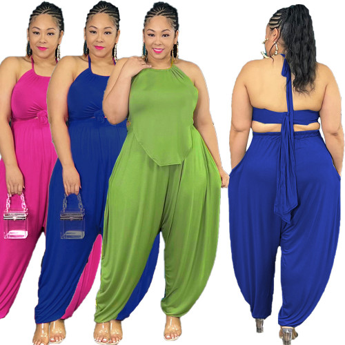Oversized women's solid color neck pocket irregular two-piece set