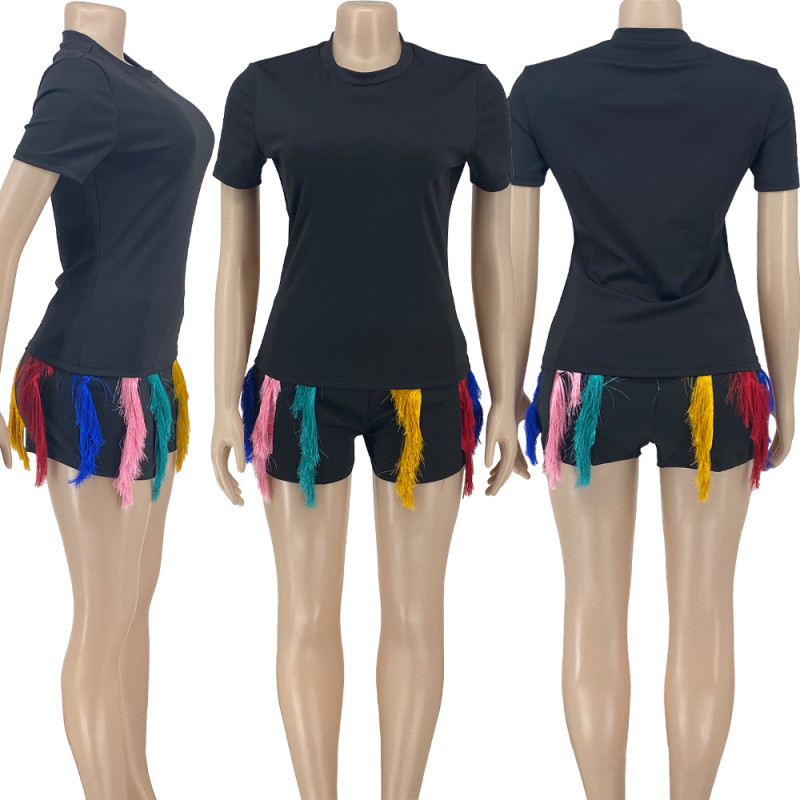 Fashion Colorful Tassel Shorts Women's Two Piece Set