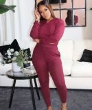 Solid pit stripe casual two-piece set