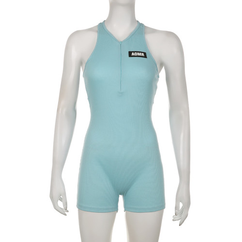 Zhangzi Spliced Zipper Tight High Elastic Yoga Casual One Piece Shorts