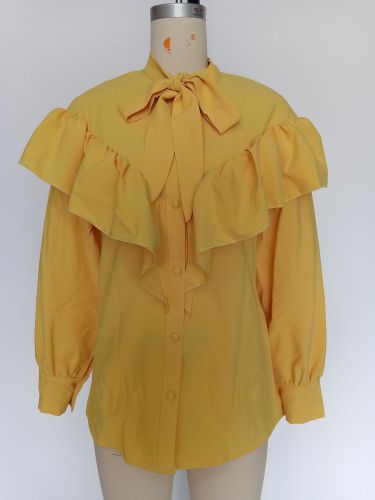 Bow knot ruffled long sleeved shirt casual shirt