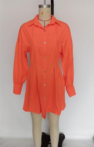 Lantern Sleeves Asymmetric Waist Wrapped Dress Shirt Skirt