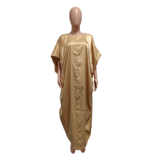Solid color imitation silk dress