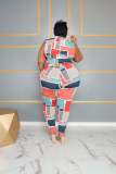 Large Color Graphic Printing Slim Fit Two Piece Set